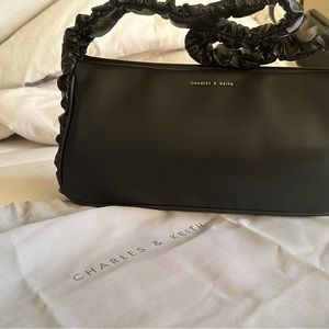 Charles and Keith Ruched Black Shoulder Bag